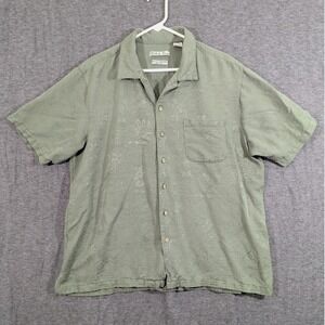 Batik Bay Men Hawaiian Camp Shirt 100% Silk Washable Floral Palms Green Size‎ XL